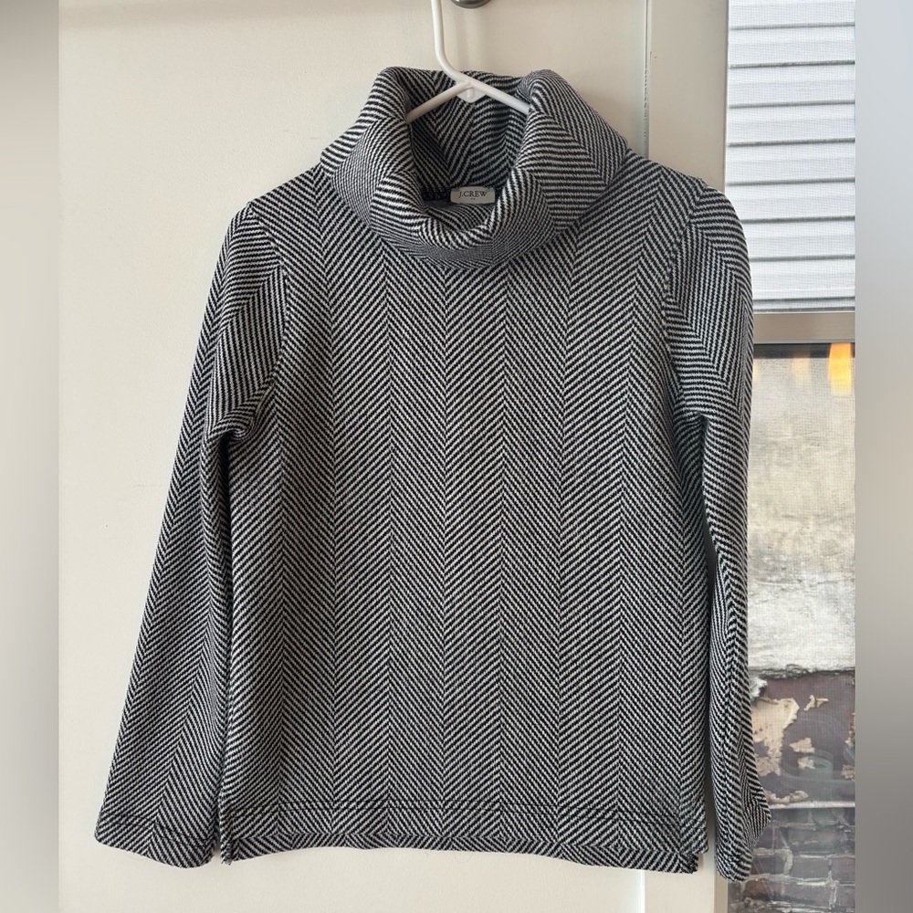 Super Soft & Comfy! J Crew Herringbone Funnel Neck Sweatshirt (Black and White) - Picture 3 of 11
